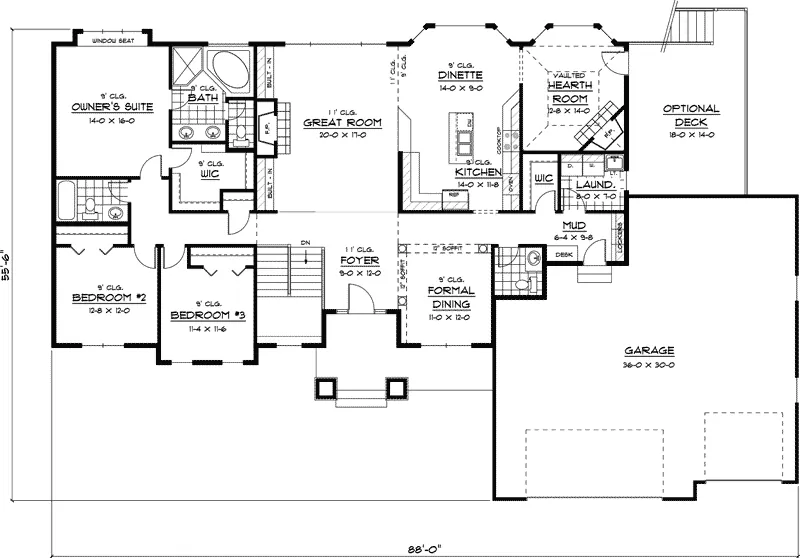 Country French House Plan First Floor - Bridgeway Country Ranch Home 091D-0416 - Search House Plans and More