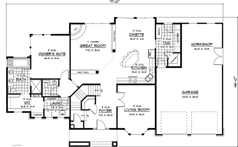 Arts & Crafts House Plan First Floor - Frontenac Park Luxury Home 091D-0446 - Search House Plans and More