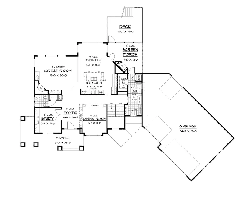 Craftsman House Plan First Floor - Norman Creek Craftsman Home 091D-0449 - Shop House Plans and More