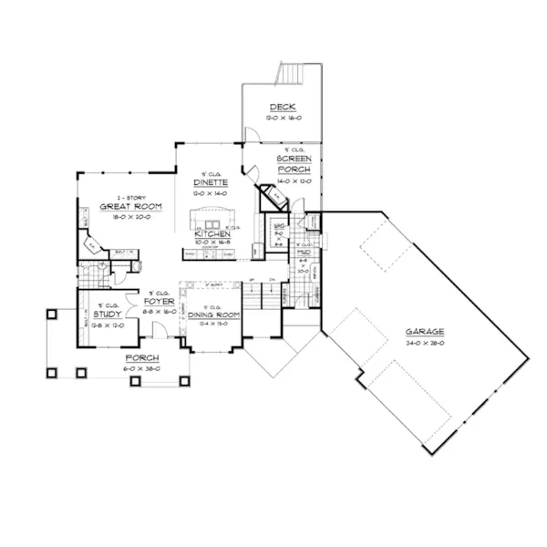 Prairie House Plan First Floor - Norman Creek Craftsman Home 091D-0449 - Shop House Plans and More