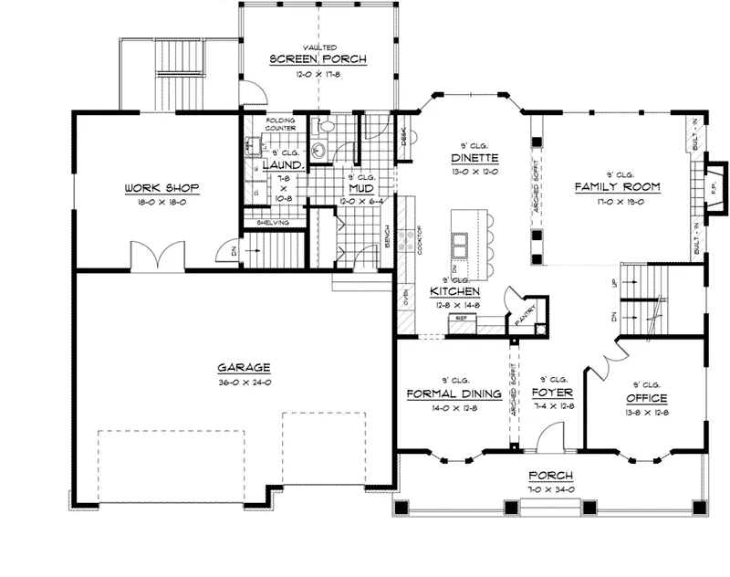 Arts & Crafts House Plan First Floor - Gilette Creek Craftsman Home 091D-0454 - Search House Plans and More