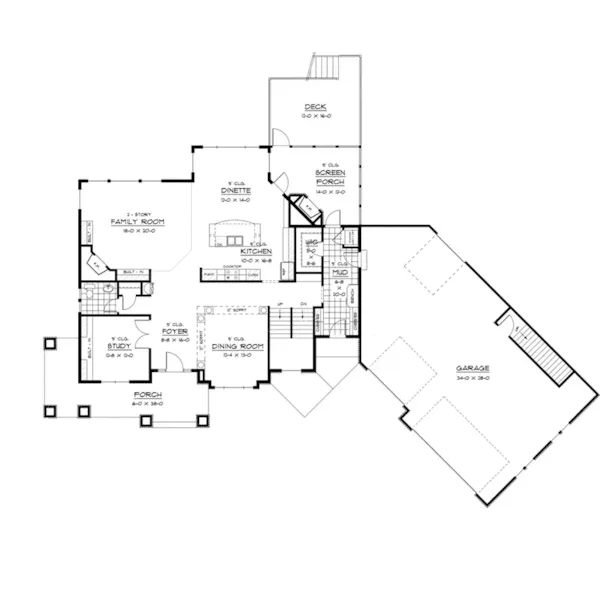 Colonial House Plan First Floor - Modeso Craftsman Home 091D-0468 - Shop House Plans and More