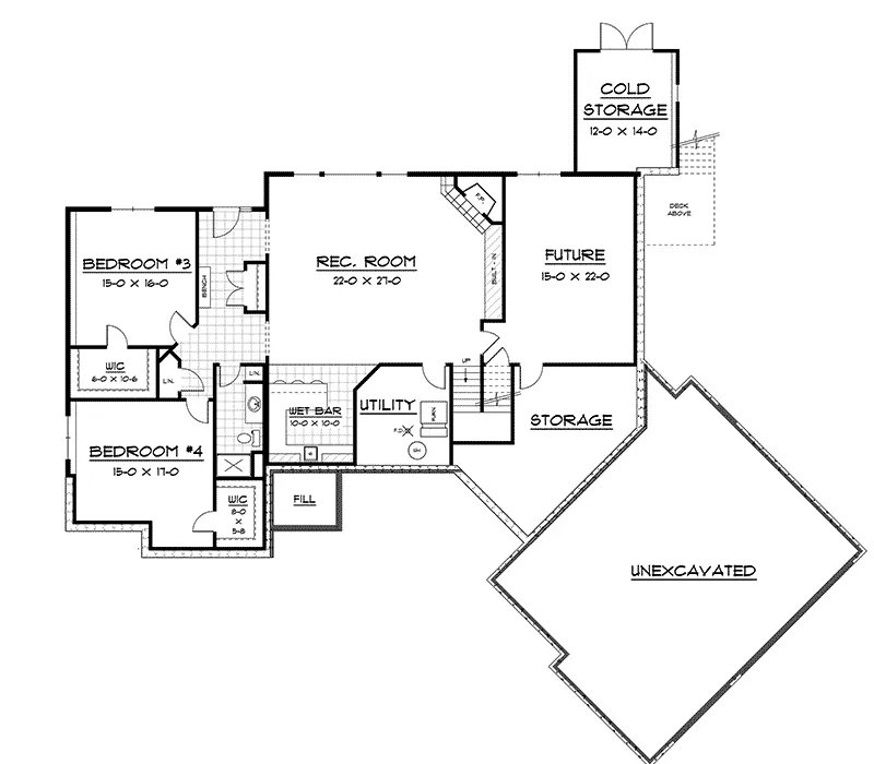 Country French House Plan Lower Level Floor - Warfield Traditional Ranch Home 091D-0469 - Shop House Plans and More