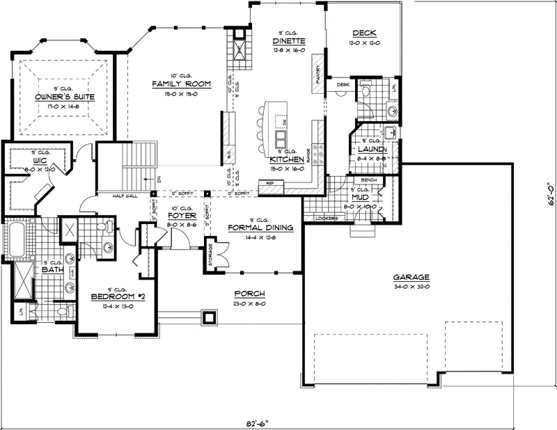 Tudor House Plan First Floor - Wesson Traditional Ranch Home 091D-0471 - Shop House Plans and More
