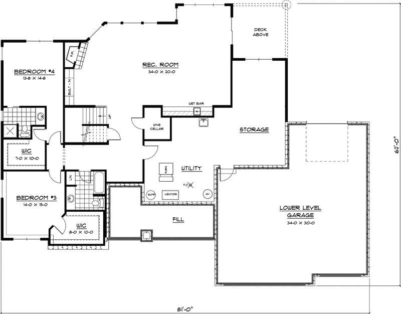 Traditional House Plan Lower Level Floor - Wesson Traditional Ranch Home 091D-0471 - Shop House Plans and More
