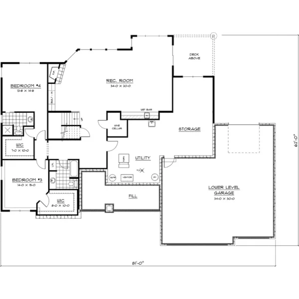 European House Plan Lower Level Floor - Wesson Traditional Ranch Home 091D-0471 - Shop House Plans and More