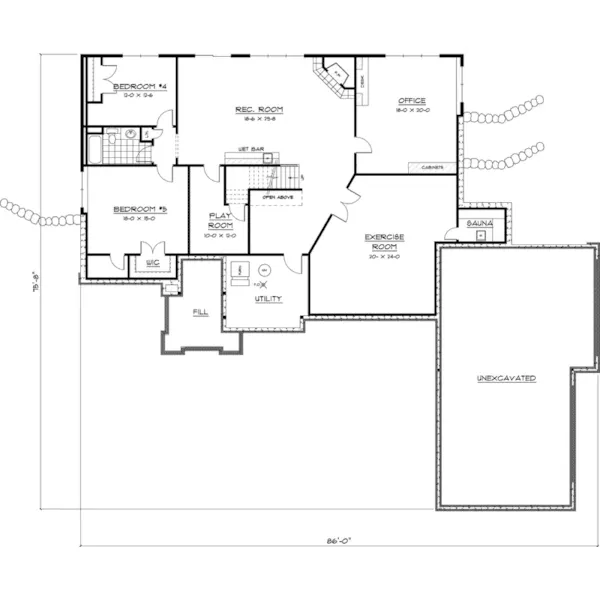 Ranch House Plan Lower Level Floor - Doyle Prairie Style Home 091D-0474 - Search House Plans and More