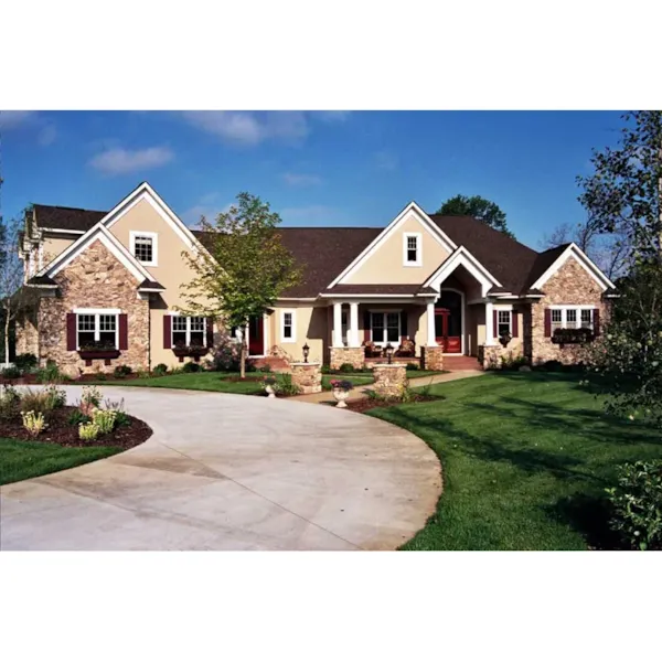 Stucco And Stone Enhance The Exterior Of This Ranch Home