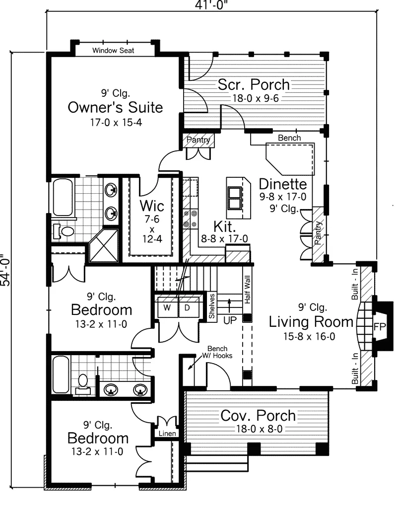 Arts & Crafts House Plan First Floor - Piedmont Hollow Cabin Home 091D-0477 - Shop House Plans and More