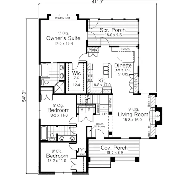 Shingle House Plan First Floor - Piedmont Hollow Cabin Home 091D-0477 - Shop House Plans and More