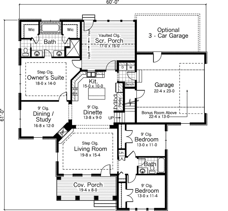 Southern House Plan First Floor - Baumann Country Home 091D-0481 - Search House Plans and More