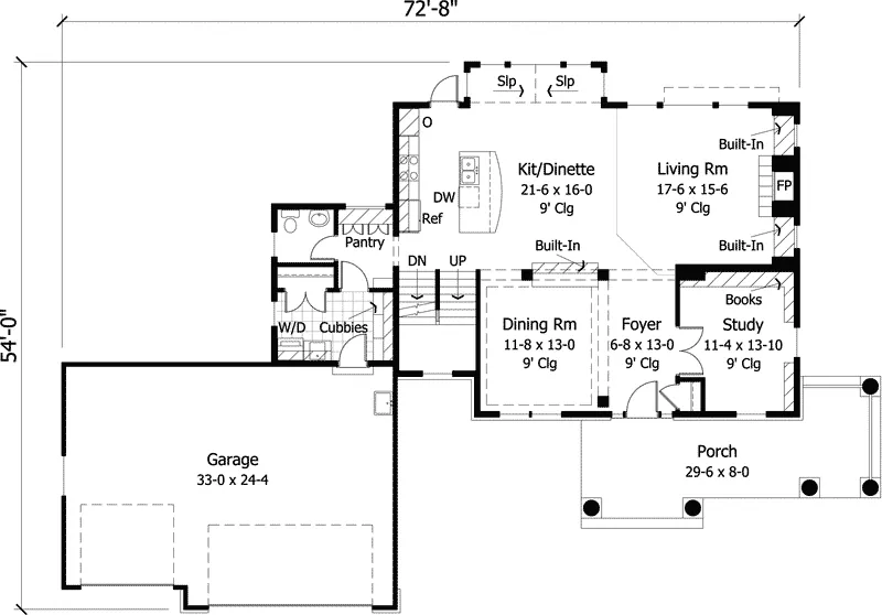 Colonial House Plan First Floor - Begonia Arts And Crafts Home 091D-0492 - Search House Plans and More