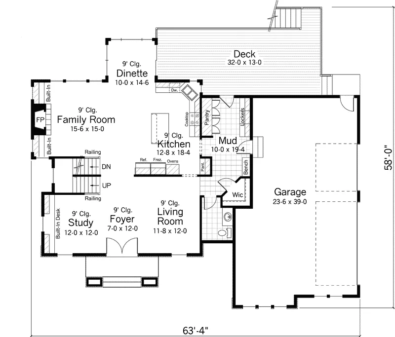 Contemporary House Plan First Floor - Larksmore Prairie Home 091D-0498 - Shop House Plans and More
