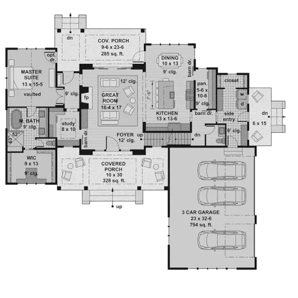 Lake House Plan First Floor - Sophia Lane Modern Farmhouse 091D-0508 - Shop House Plans and More