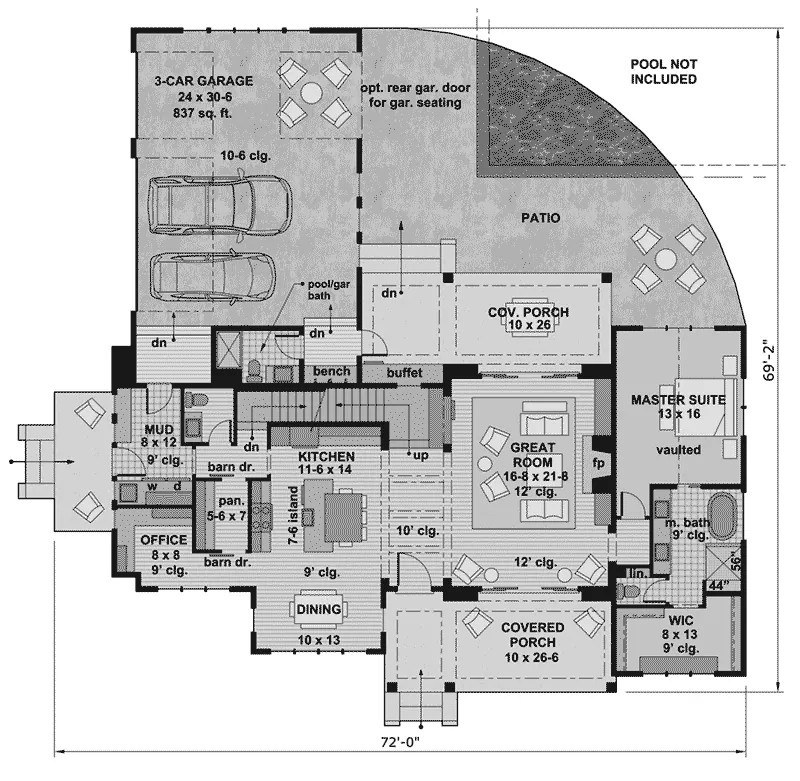 Florida House Plan First Floor - Americana Modern Farmhouse 091D-0509 - Shop House Plans and More