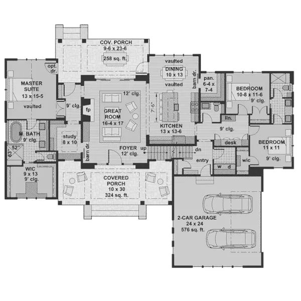 Modern Farmhouse Plan First Floor - Swan Creek Modern Farmhouse 091D-0510 - Shop House Plans and More