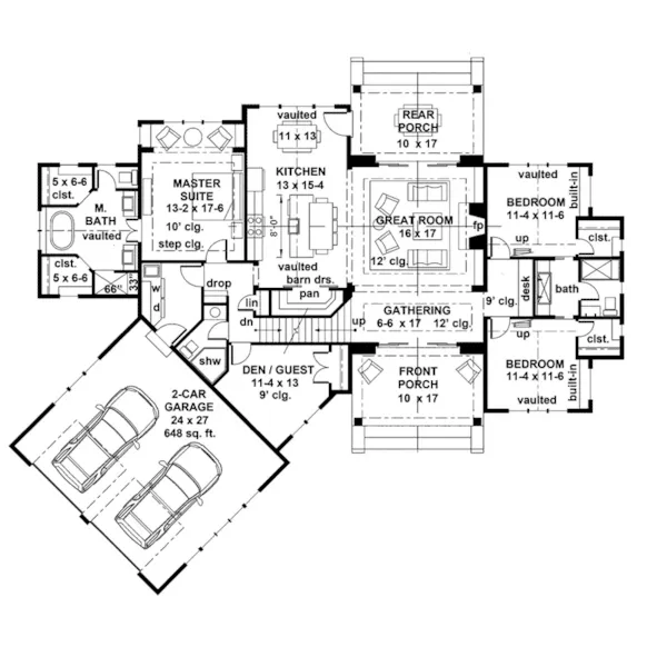 Modern House Plan First Floor - Ashby Marsh Modern Farmhouse 091D-0511 - Shop House Plans and More