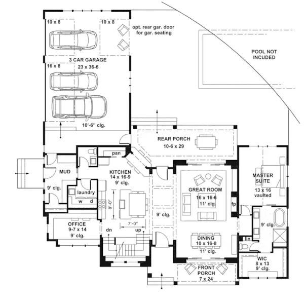 Vacation House Plan First Floor - Atwell Creek Modern Farmhouse 091D-0518 - Shop House Plans and More