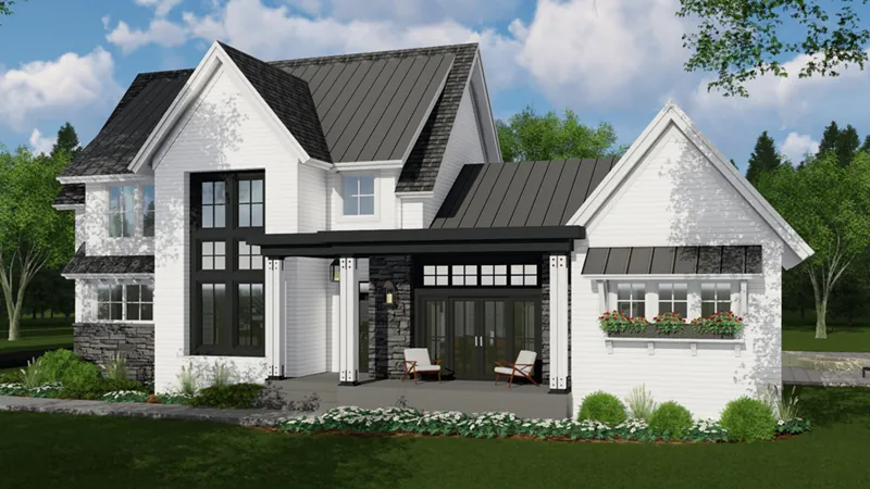 Modern Farmhouse Plan Front of Home - Atwell Creek Modern Farmhouse 091D-0518 - Shop House Plans and More