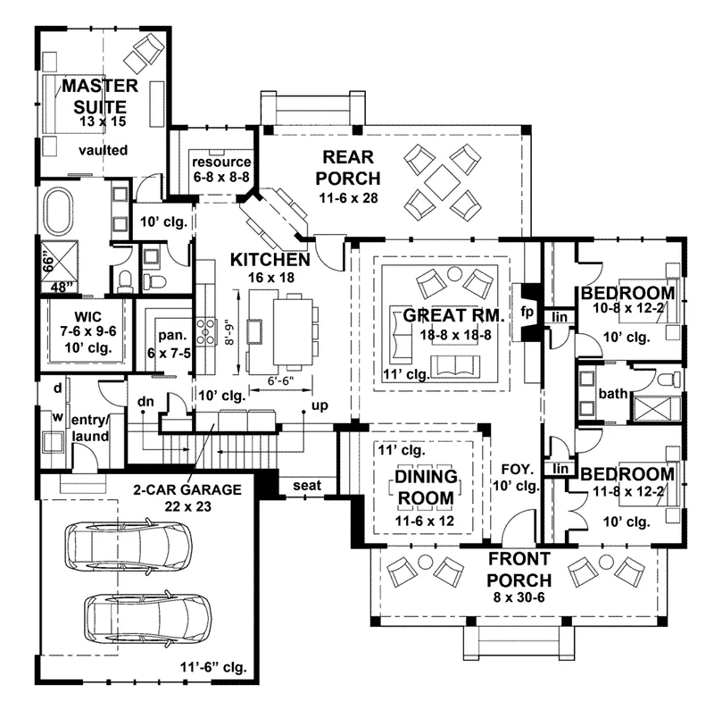 Florida House Plan First Floor - Terry Hill Modern Farmhouse 091D-0521 - Shop House Plans and More