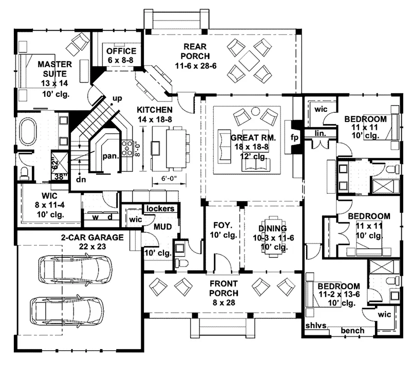 Florida House Plan First Floor - Southwin Modern Farmhouse 091D-0523 - Shop House Plans and More