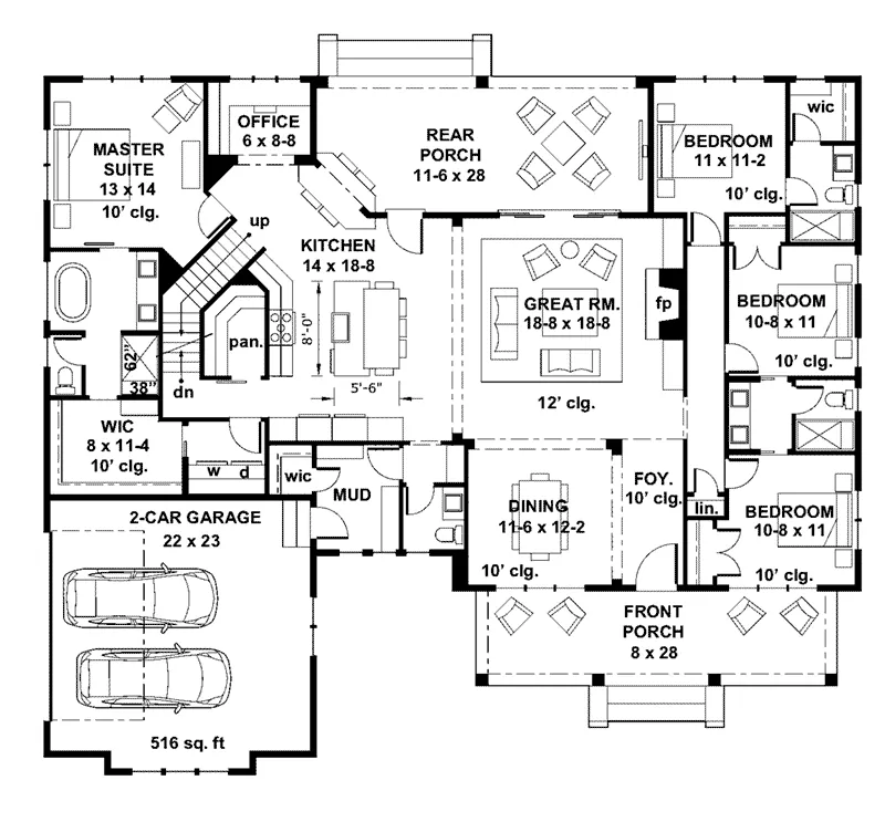 Prairie House Plan First Floor - 091D-0524 - Shop House Plans and More