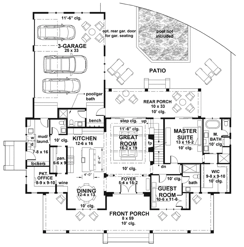 Mountain House Plan First Floor - Southern Comfort Farmhouse 091D-0528 - Shop House Plans and More
