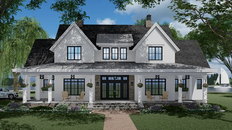 Farmhouse Plan Front of Home - Misty Falls Modern Farmhouse 091D-0529 - Shop House Plans and More