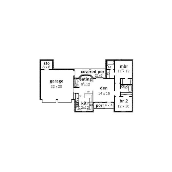 Southern House Plan First Floor - Reighley Place Ranch Home 092D-0004 - Shop House Plans and More