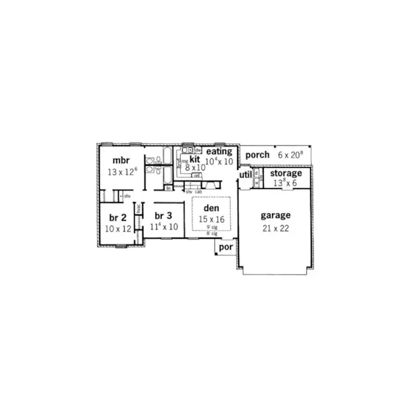 Traditional House Plan First Floor - Summerfeld Ranch Home 092D-0005 - Shop House Plans and More