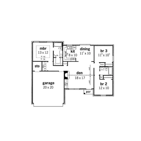 Traditional House Plan First Floor - Chandelle Traditional Home 092D-0006 - Search House Plans and More