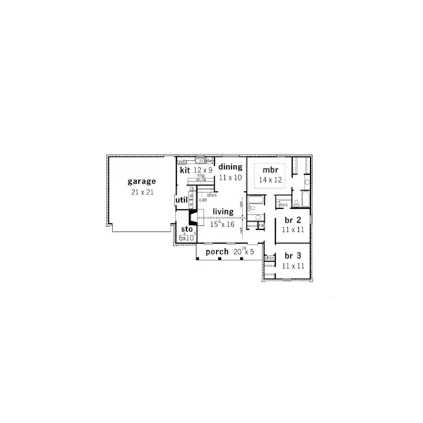 Southern House Plan First Floor - Madsen Traditional Ranch Home 092D-0007 - Shop House Plans and More