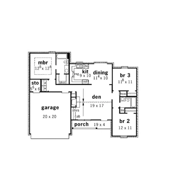 Ranch House Plan First Floor - Caresse Ranch Home 092D-0008 - Search House Plans and More