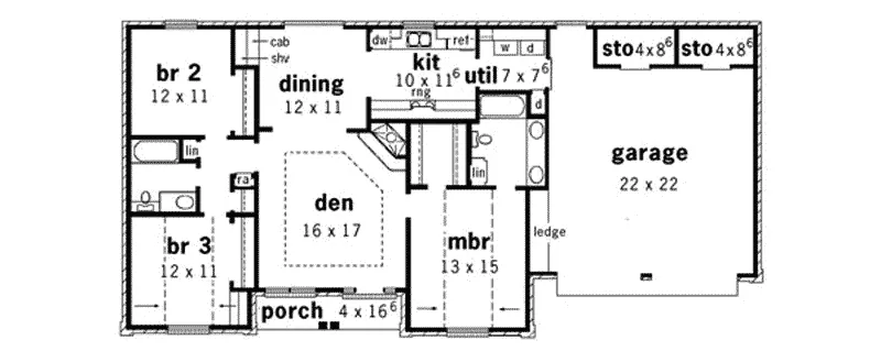 Southern House Plan First Floor - Lacombe Ranch Home 092D-0009 - Shop House Plans and More