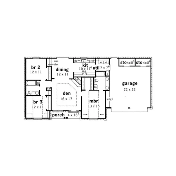 Traditional House Plan First Floor - Lacombe Ranch Home 092D-0009 - Shop House Plans and More