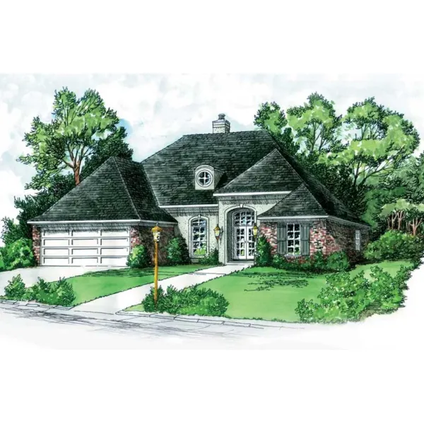 European Style Ranch Has Great Hip Roof Design And Stucco Around The Entry