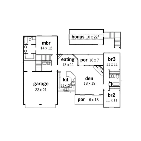 Traditional House Plan First Floor - Finney Country Home 092D-0011 - Search House Plans and More