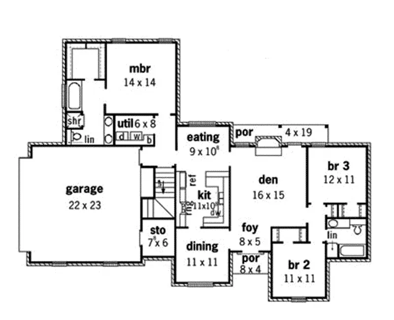 Ranch House Plan First Floor - Tamworth Point Ranch Home 092D-0016 - Shop House Plans and More