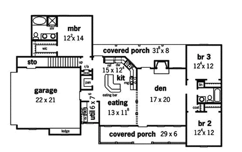 Ranch House Plan First Floor - Cravens Creek Ranch Home 092D-0018 - Search House Plans and More