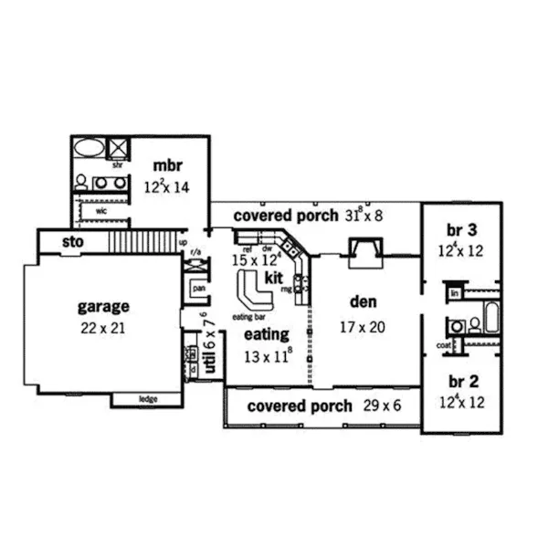 Ranch House Plan First Floor - Cravens Creek Ranch Home 092D-0018 - Search House Plans and More