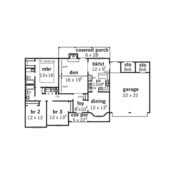 Ranch House Plan First Floor - Helena Farm Traditional Home 092D-0019 - Search House Plans and More