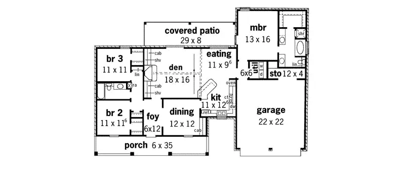 Traditional House Plan First Floor - Bunch Hollow Country Home 092D-0020 - Search House Plans and More