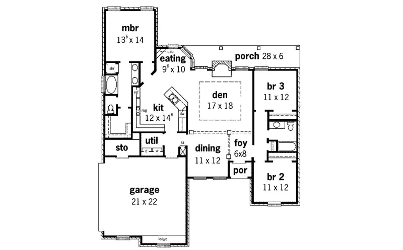 Ranch House Plan First Floor - Maybelle Southern Country Home 092D-0021 - Shop House Plans and More
