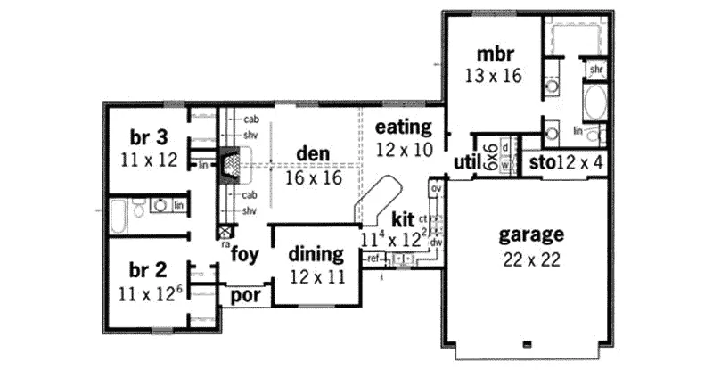 Ranch House Plan First Floor - Scanlon Country Home 092D-0022 - Shop House Plans and More