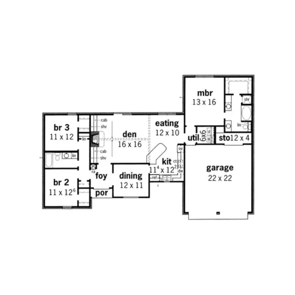 Southern House Plan First Floor - Scanlon Country Home 092D-0022 - Shop House Plans and More