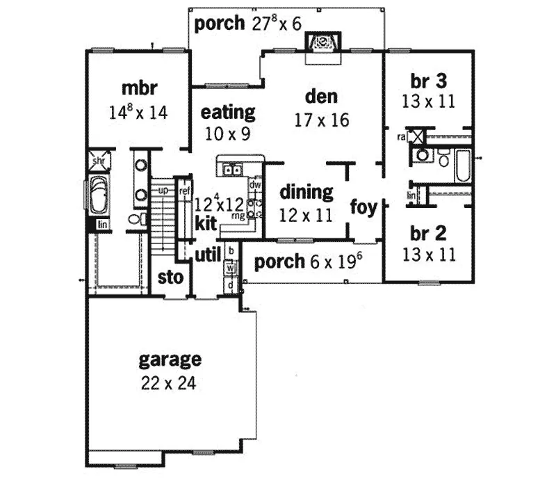 Traditional House Plan First Floor - Cotswold Ranch Home 092D-0024 - Search House Plans and More