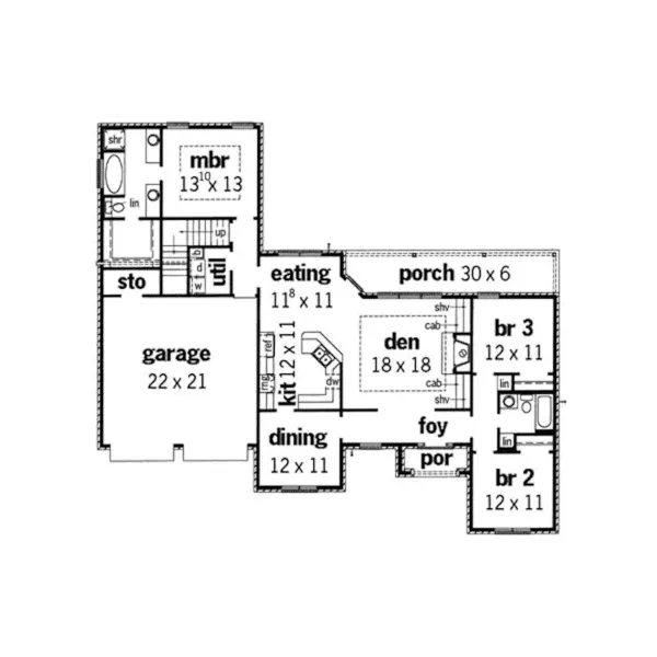 Traditional House Plan First Floor - Carderock Southern Ranch Home 092D-0025 - Search House Plans and More