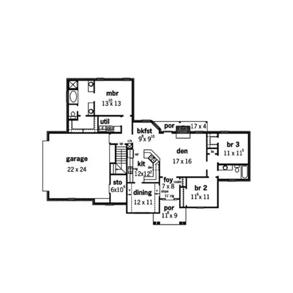 Colonial House Plan First Floor - Ballatine Colonial Home 092D-0026 - Search House Plans and More