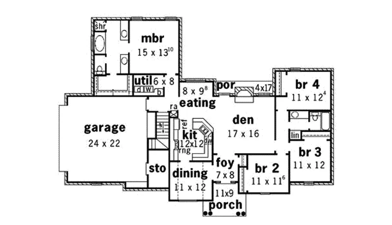 Country House Plan First Floor - Masonridge Southern Home 092D-0030 - Shop House Plans and More