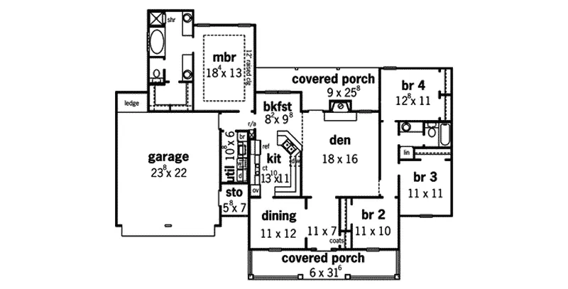 Southern House Plan First Floor - Baylor Southern Country Home 092D-0032 - Search House Plans and More